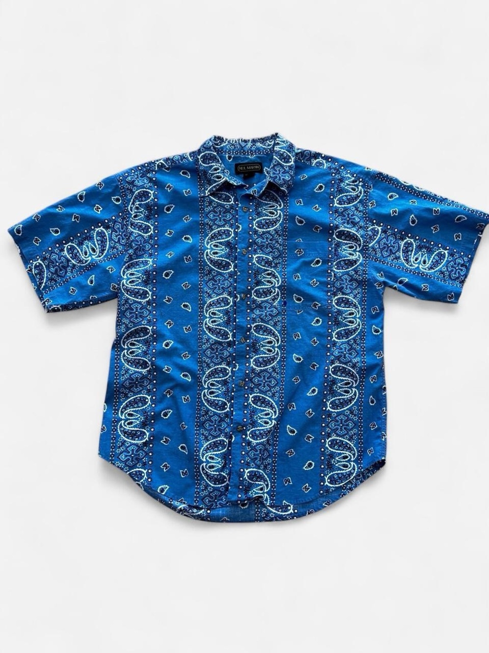 Vintage Neil Martin Cotton Blue Bandana Print Paisley Button Up Shirt Size L